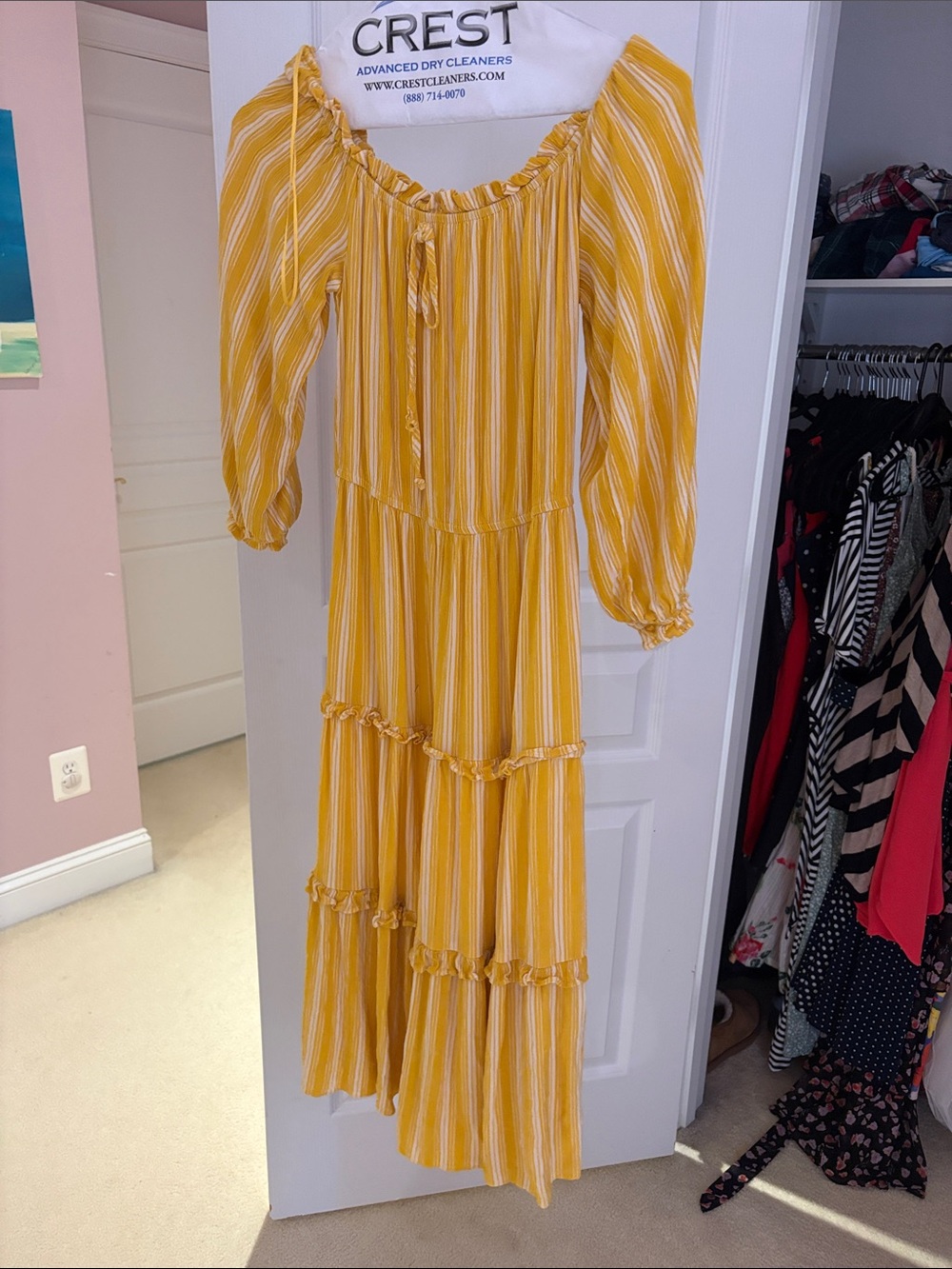 LC Lauren Conrad Yellow & White Striped Tiered Maxi Dress